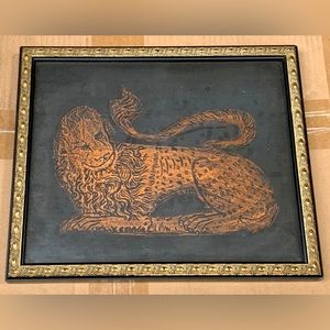 1987 Vintage Handmade Salisbury Cathedral Framed 12” x 10” Lion Brass Rubbing